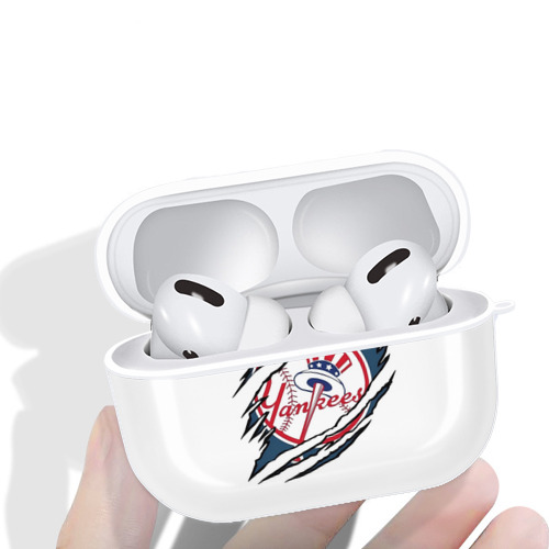 New York Yankees Claw Logo AirPods Pro Hard Case White With Keychain, Durable Flexible PC, Precise Cutouts, Anti-Fingerprint, Yellowing & Scratch Resistant, Full Protection, Washable