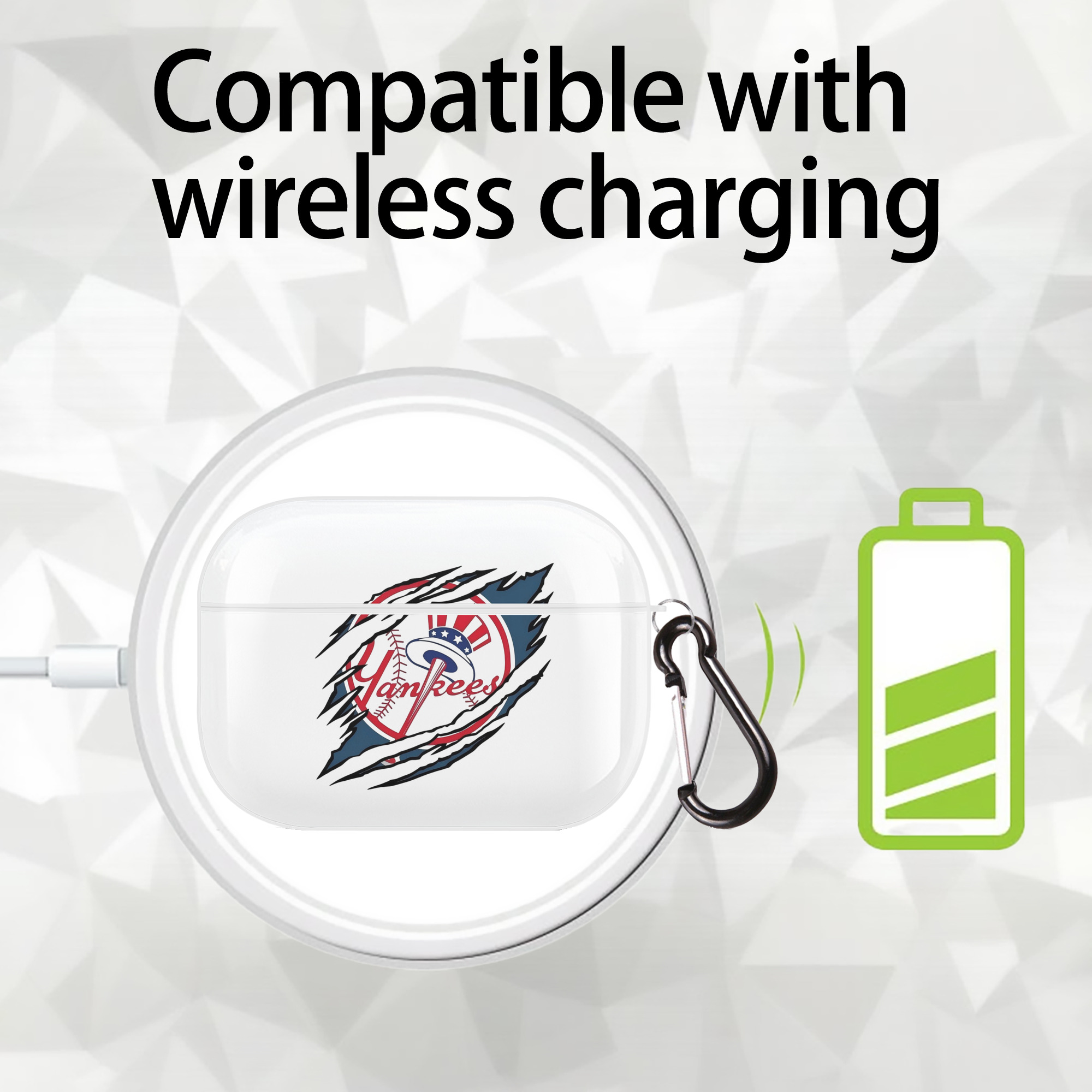 New York Yankees Claw Logo AirPods Pro Hard Case White With Keychain, Durable Flexible PC, Precise Cutouts, Anti-Fingerprint, Yellowing & Scratch Resistant, Full Protection, Washable