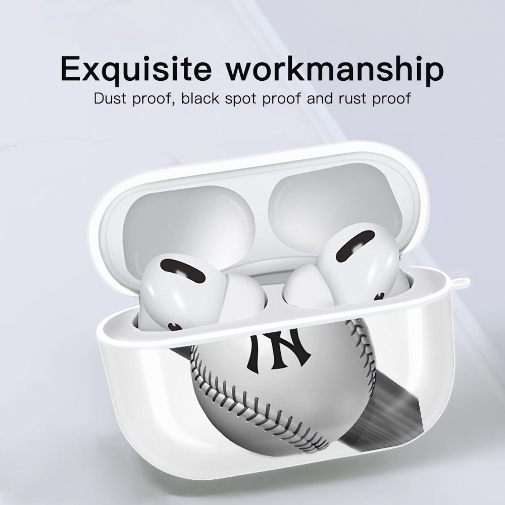 New York Yankees Baseball AirPods Pro Hard Case White With Keychain, Durable Flexible PC, Precise Cutouts, Anti-Fingerprint, Yellowing & Scratch Resistant, Full Protection, Washable