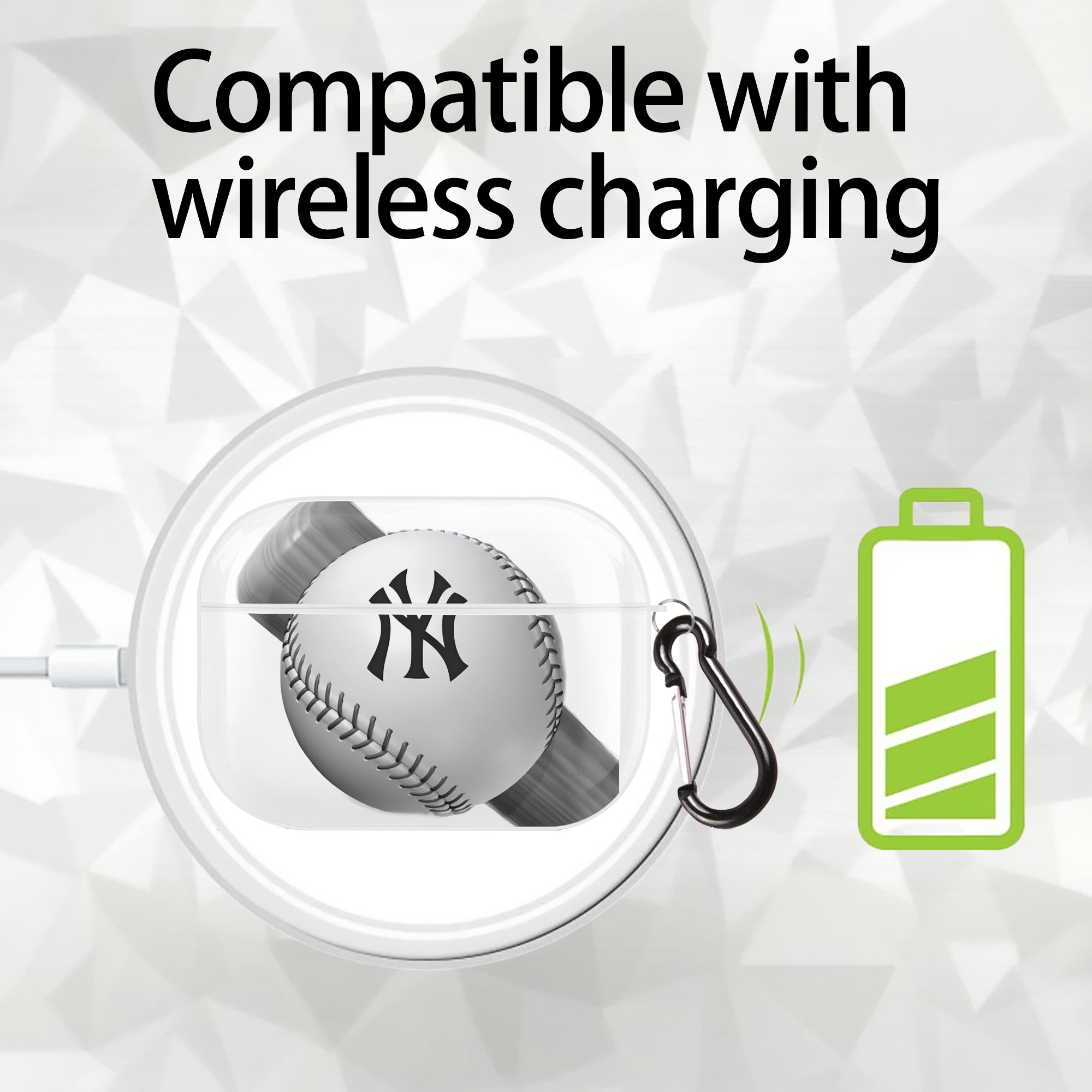 New York Yankees Baseball AirPods Pro Hard Case White With Keychain, Durable Flexible PC, Precise Cutouts, Anti-Fingerprint, Yellowing & Scratch Resistant, Full Protection, Washable