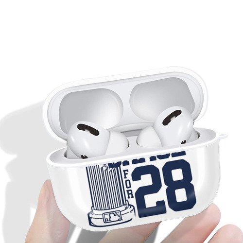 New York Yankees Chase For 28 AirPods Pro Hard Case White With Keychain, Durable Flexible PC, Precise Cutouts, Anti-Fingerprint, Yellowing & Scratch Resistant, Full Protection, Washable