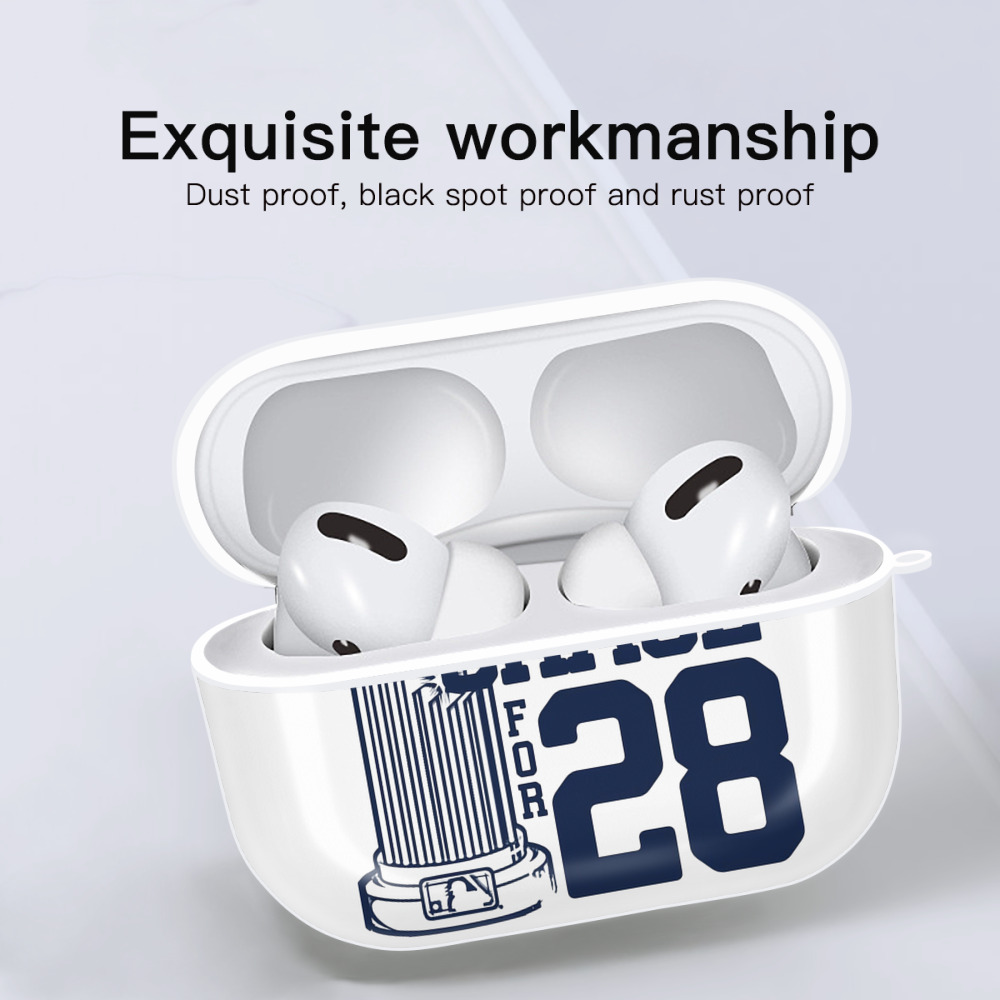 New York Yankees Chase For 28 AirPods Pro Hard Case White With Keychain, Durable Flexible PC, Precise Cutouts, Anti-Fingerprint, Yellowing & Scratch Resistant, Full Protection, Washable