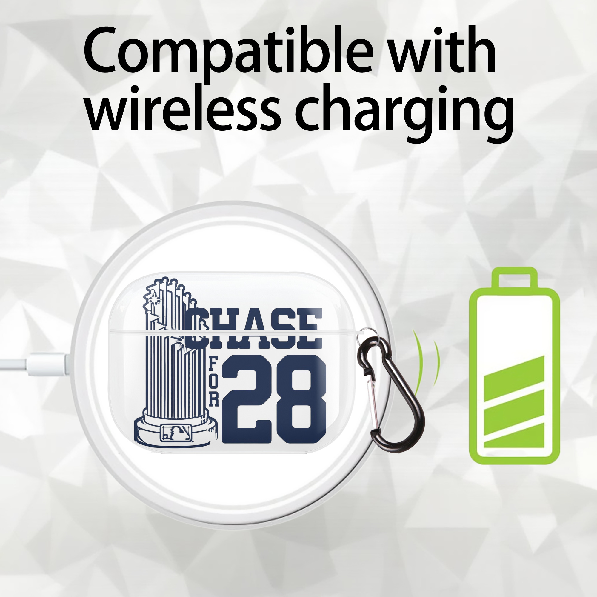 New York Yankees Chase For 28 AirPods Pro Hard Case White With Keychain, Durable Flexible PC, Precise Cutouts, Anti-Fingerprint, Yellowing & Scratch Resistant, Full Protection, Washable