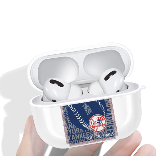 New York Yankees 65 AirPods Pro Hard Case White With Keychain, Durable Flexible PC, Precise Cutouts, Anti-Fingerprint, Yellowing & Scratch Resistant, Full Protection, Washable