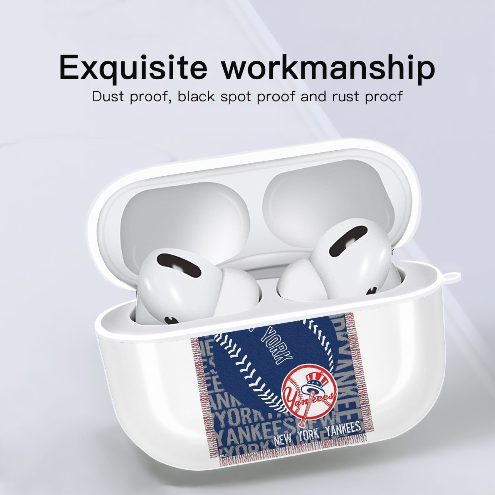 New York Yankees 65 AirPods Pro Hard Case White With Keychain, Durable Flexible PC, Precise Cutouts, Anti-Fingerprint, Yellowing & Scratch Resistant, Full Protection, Washable