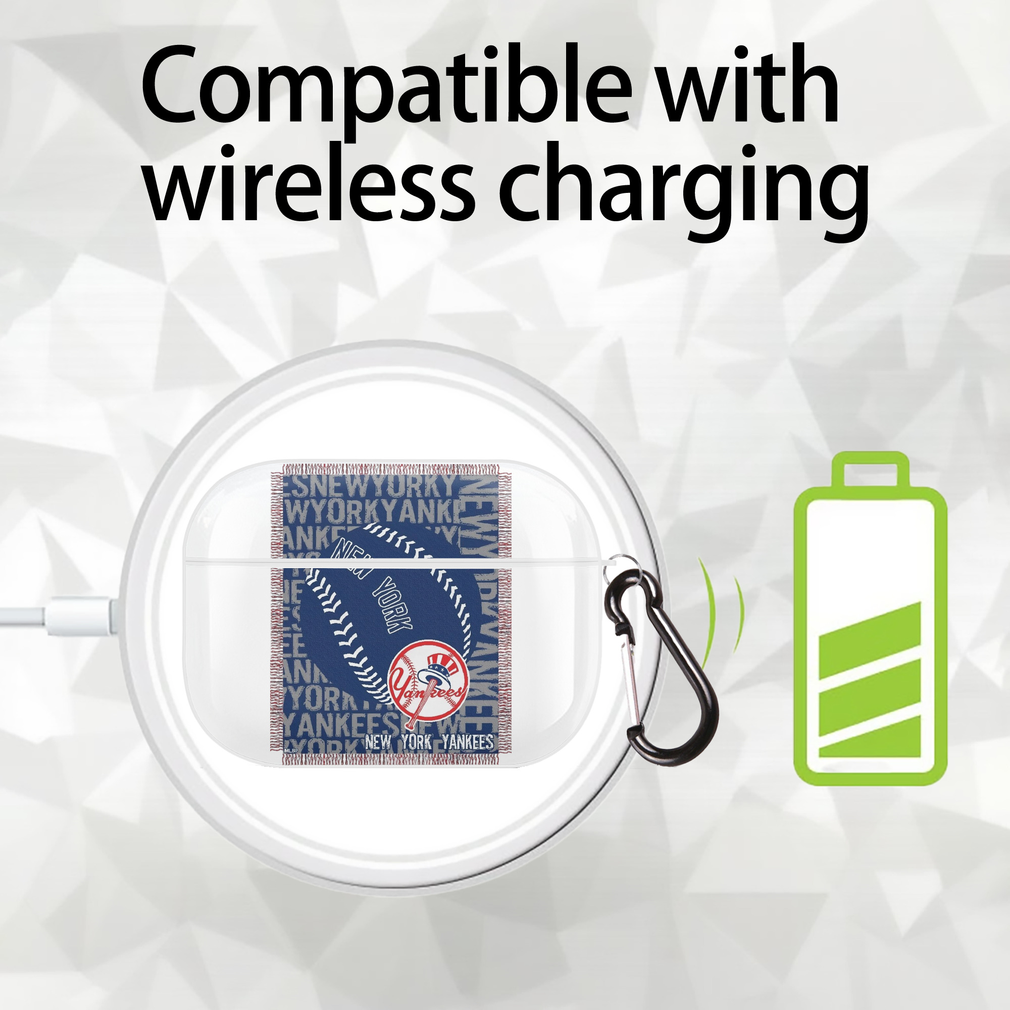 New York Yankees 65 AirPods Pro Hard Case White With Keychain, Durable Flexible PC, Precise Cutouts, Anti-Fingerprint, Yellowing & Scratch Resistant, Full Protection, Washable