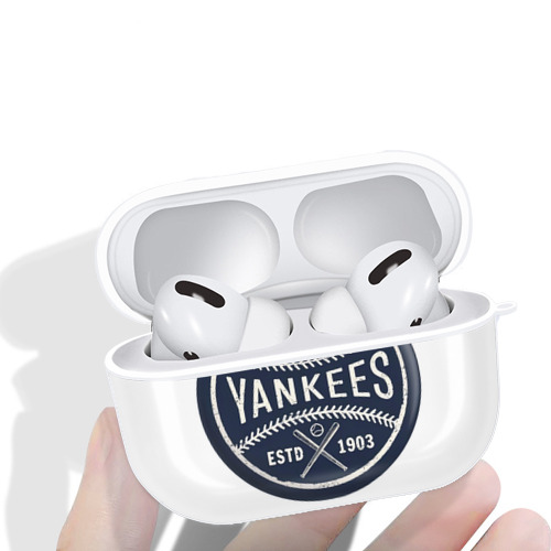 New York Yankees Estd 1903 AirPods Pro Hard Case White With Keychain, Durable Flexible PC, Precise Cutouts, Anti-Fingerprint, Yellowing & Scratch Resistant, Full Protection, Washable