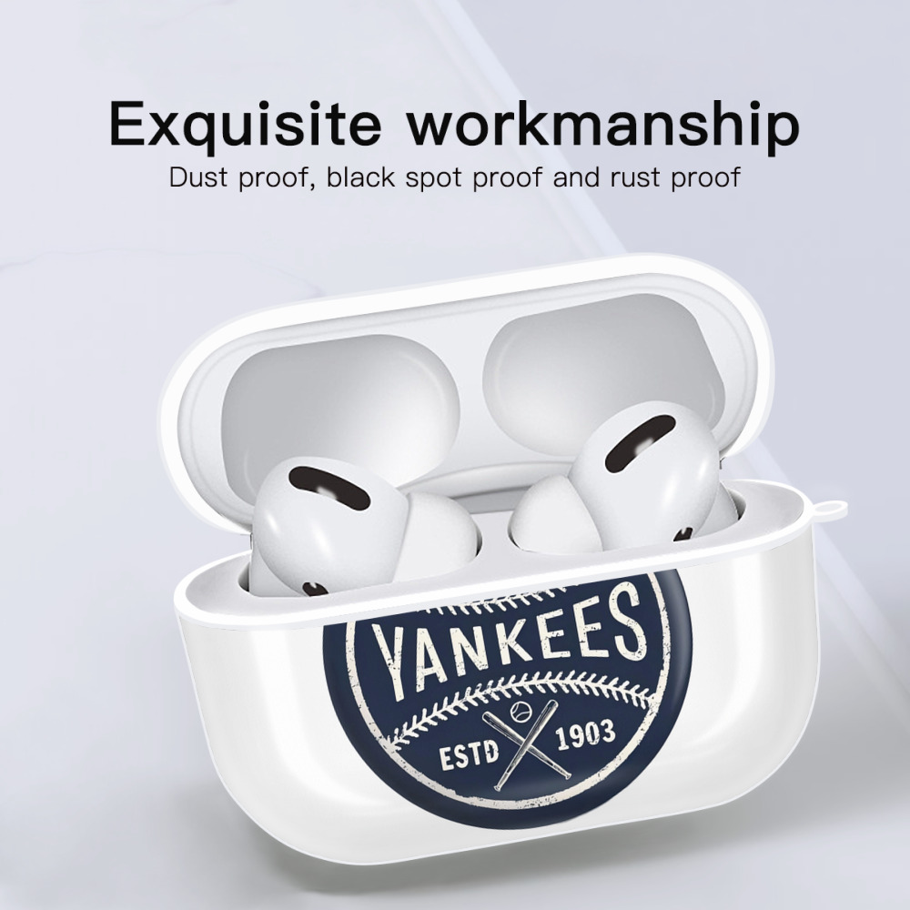 New York Yankees Estd 1903 AirPods Pro Hard Case White With Keychain, Durable Flexible PC, Precise Cutouts, Anti-Fingerprint, Yellowing & Scratch Resistant, Full Protection, Washable