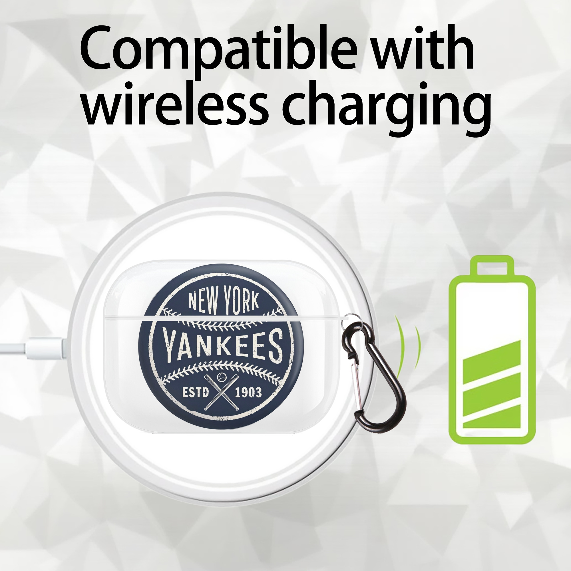 New York Yankees Estd 1903 AirPods Pro Hard Case White With Keychain, Durable Flexible PC, Precise Cutouts, Anti-Fingerprint, Yellowing & Scratch Resistant, Full Protection, Washable