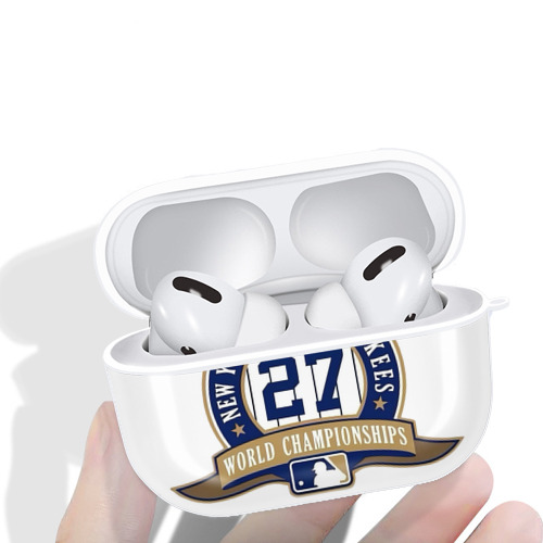 New York Yankees 27 World Championships AirPods Pro Hard Case White With Keychain, Durable Flexible PC, Precise Cutouts, Anti-Fingerprint, Yellowing & Scratch Resistant, Full Protection, Washable