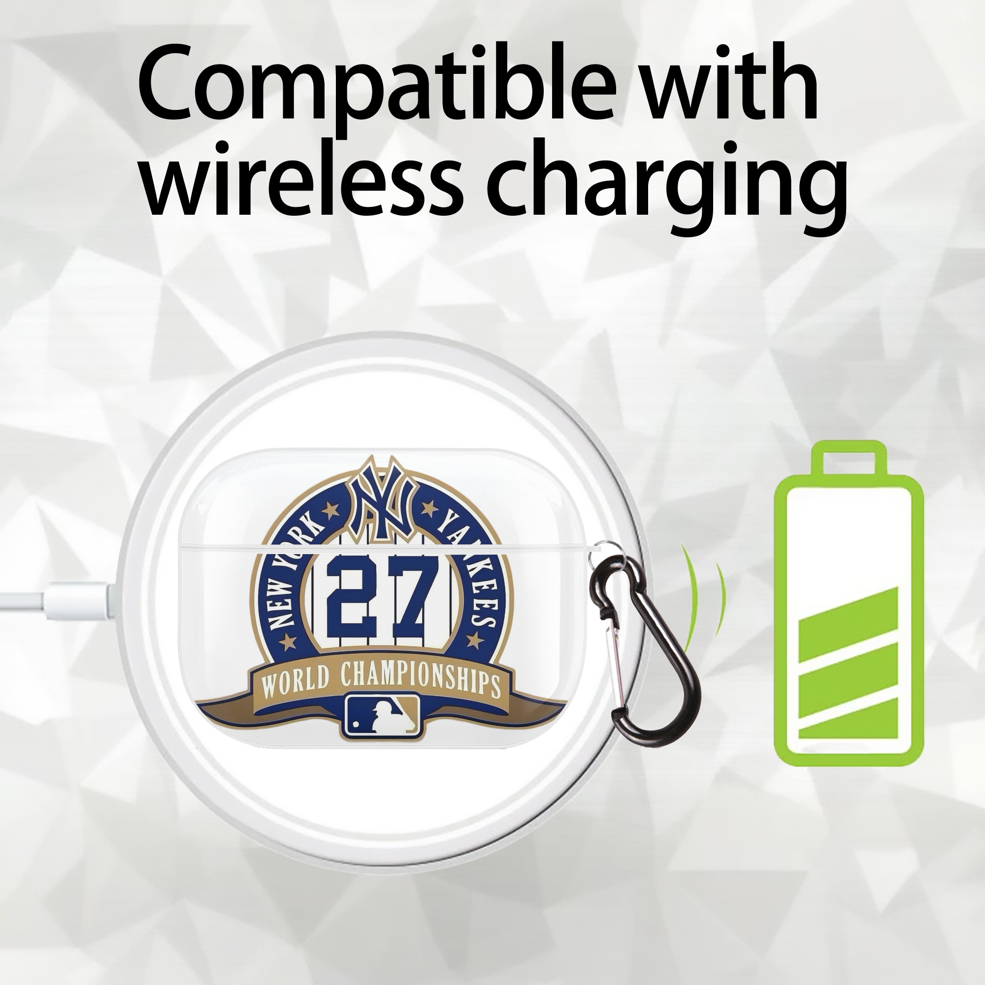 New York Yankees 27 World Championships AirPods Pro Hard Case White With Keychain, Durable Flexible PC, Precise Cutouts, Anti-Fingerprint, Yellowing & Scratch Resistant, Full Protection, Washable