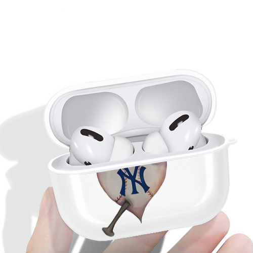 New York Yankees Heart AirPods Pro Hard Case White With Keychain, Durable Flexible PC, Precise Cutouts, Anti-Fingerprint, Yellowing & Scratch Resistant, Full Protection, Washable