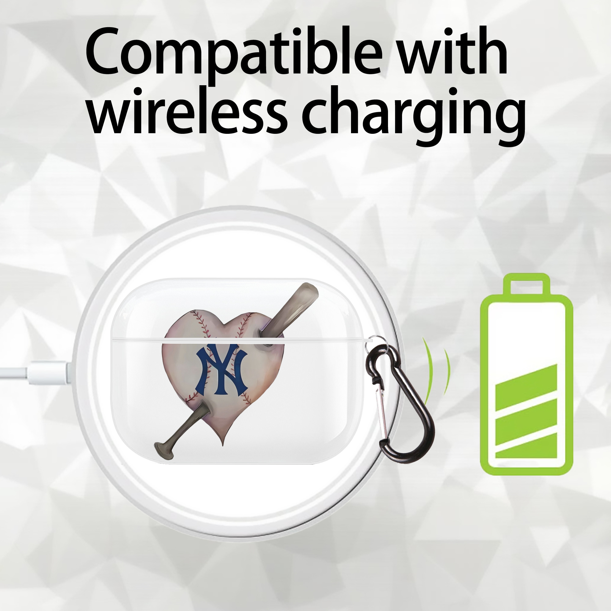 New York Yankees Heart AirPods Pro Hard Case White With Keychain, Durable Flexible PC, Precise Cutouts, Anti-Fingerprint, Yellowing & Scratch Resistant, Full Protection, Washable