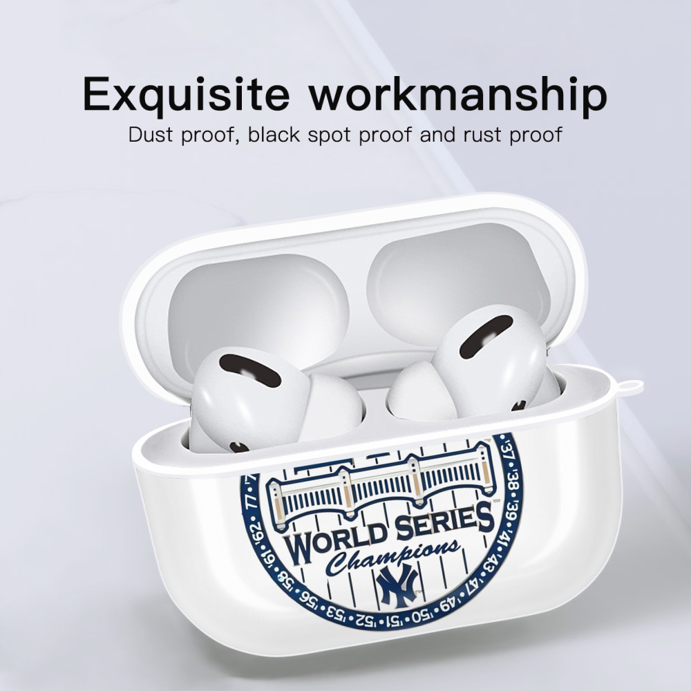 New York Yankees 27X WS Champions AirPods Pro Hard Case White With Keychain, Durable Flexible PC, Precise Cutouts, Anti-Fingerprint, Yellowing & Scratch Resistant, Full Protection, Washable