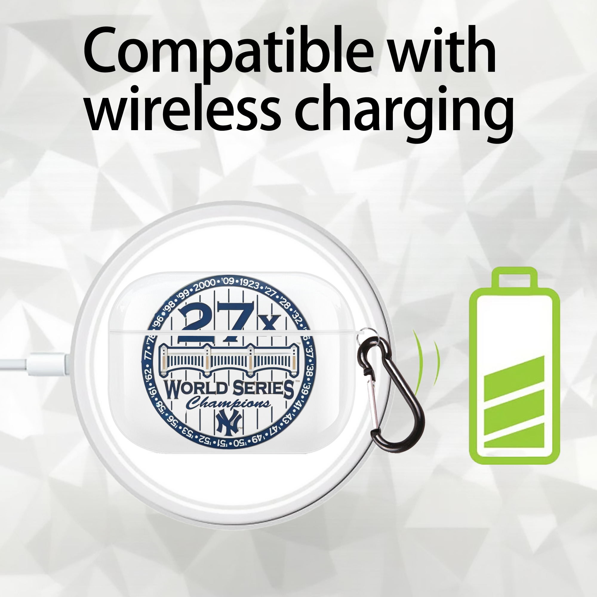 New York Yankees 27X WS Champions AirPods Pro Hard Case White With Keychain, Durable Flexible PC, Precise Cutouts, Anti-Fingerprint, Yellowing & Scratch Resistant, Full Protection, Washable