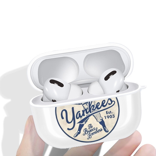New York Yankees The Bronx Bombers Estd 1903 AirPods Pro Hard Case White With Keychain, Durable Flexible PC, Precise Cutouts, Anti-Fingerprint, Yellowing & Scratch Resistant, Full Protection, Washable