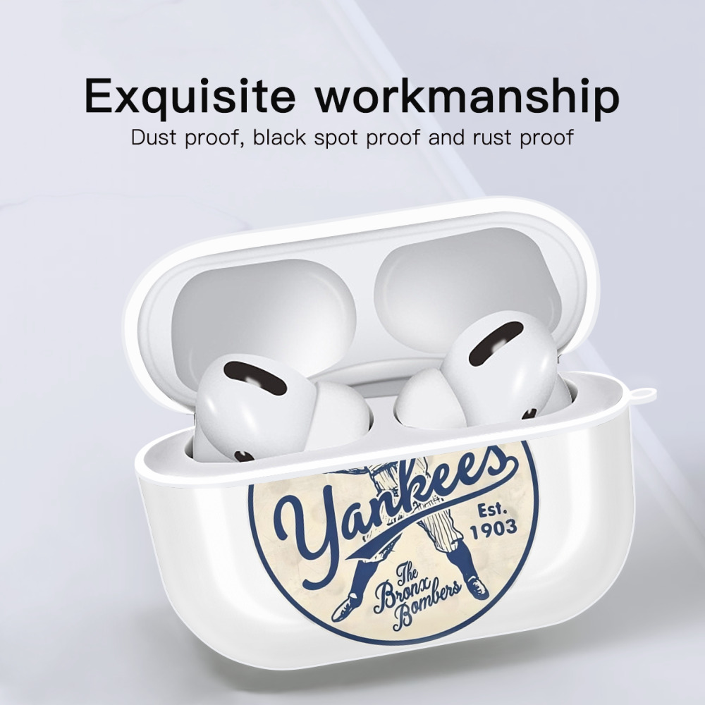 New York Yankees The Bronx Bombers Estd 1903 AirPods Pro Hard Case White With Keychain, Durable Flexible PC, Precise Cutouts, Anti-Fingerprint, Yellowing & Scratch Resistant, Full Protection, Washable