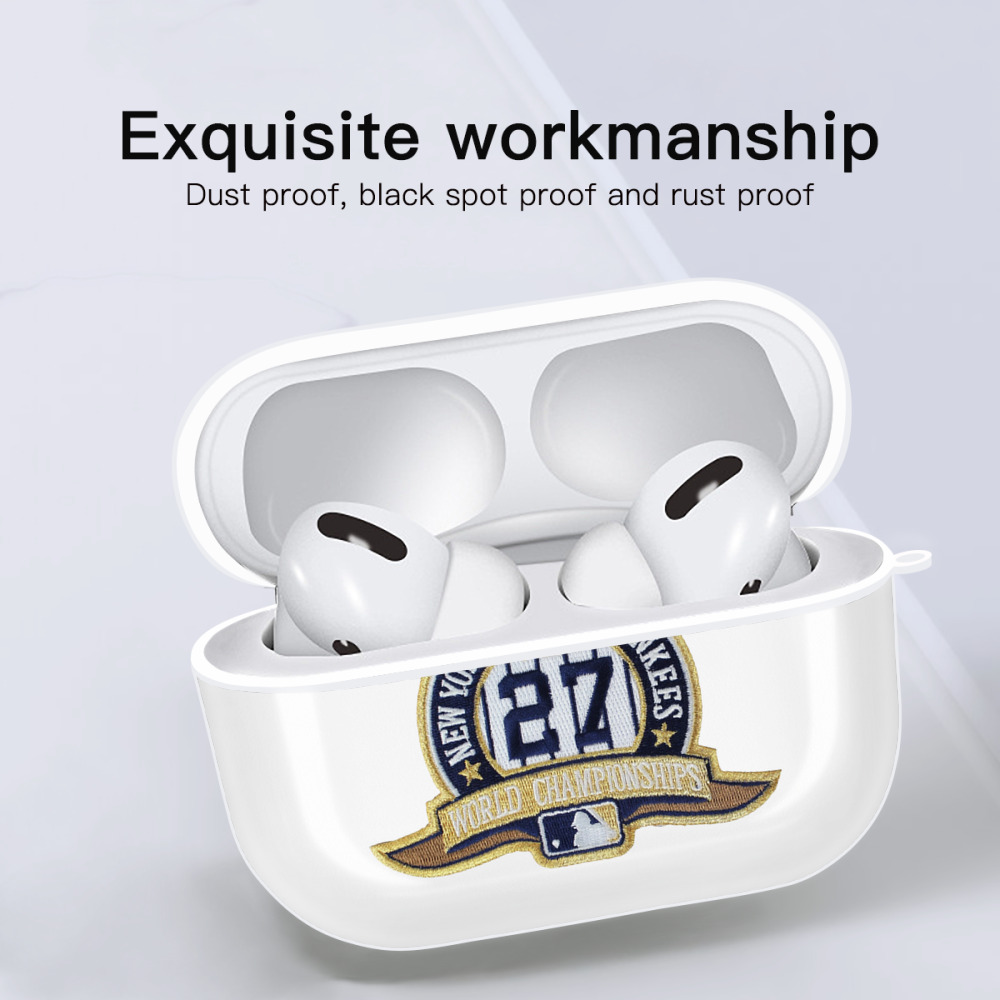New York Yankees 271 AirPods Pro Hard Case White With Keychain, Durable Flexible PC, Precise Cutouts, Anti-Fingerprint, Yellowing & Scratch Resistant, Full Protection, Washable