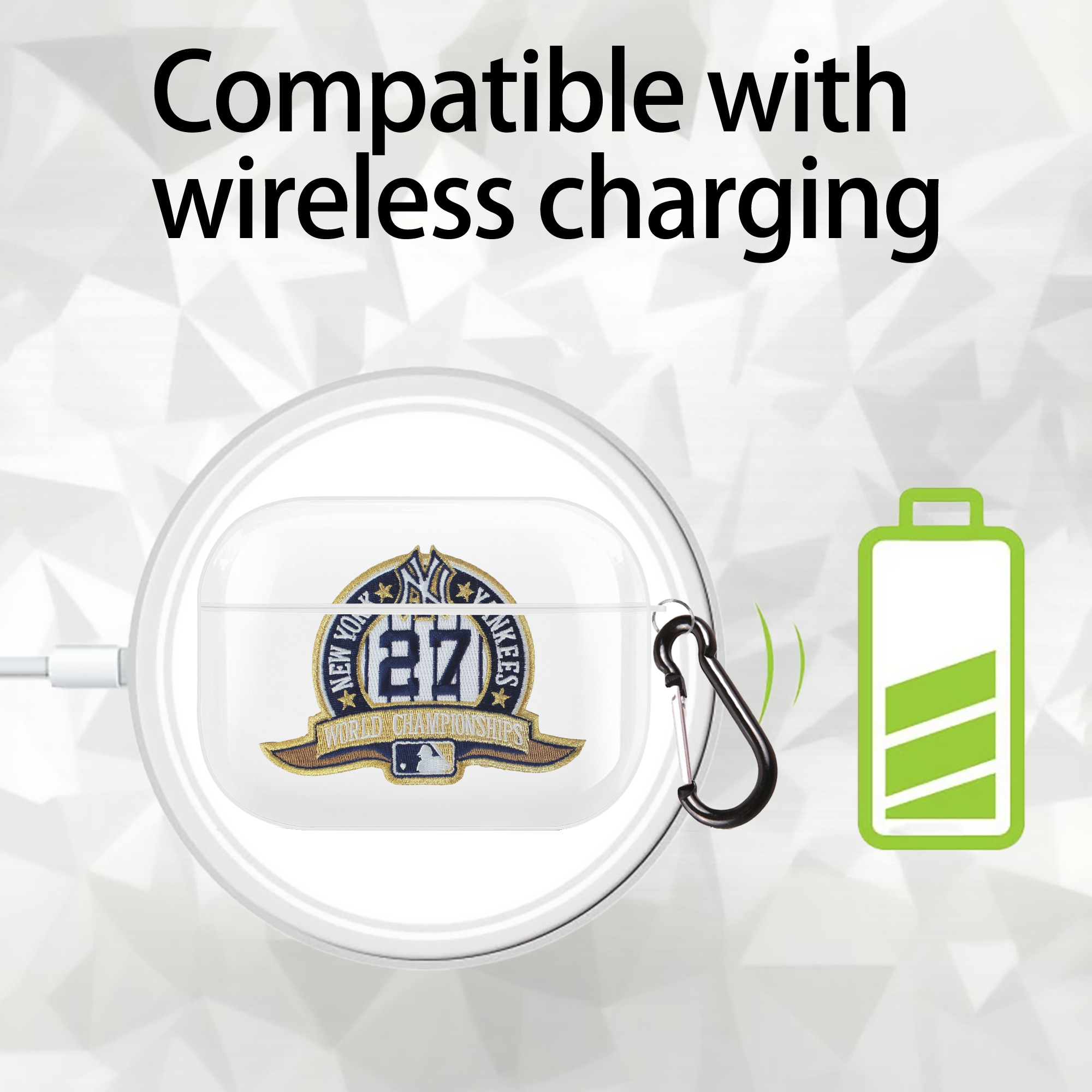 New York Yankees 271 AirPods Pro Hard Case White With Keychain, Durable Flexible PC, Precise Cutouts, Anti-Fingerprint, Yellowing & Scratch Resistant, Full Protection, Washable