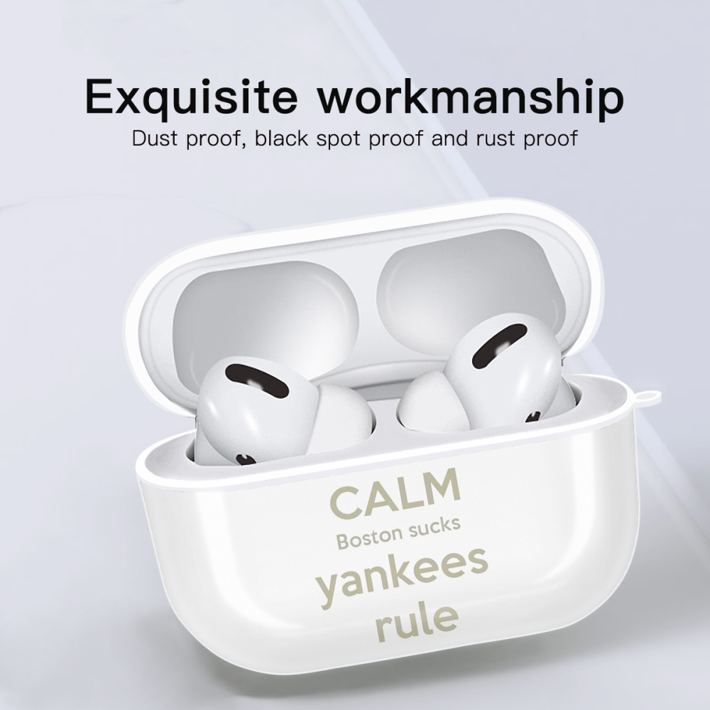 New York Yankees Keep Calm Yankees Rule Boston Sucks AirPods Pro Hard Case White With Keychain, Durable Flexible PC, Precise Cutouts, Anti-Fingerprint, Yellowing & Scratch Resistant, Full Protection, Washable