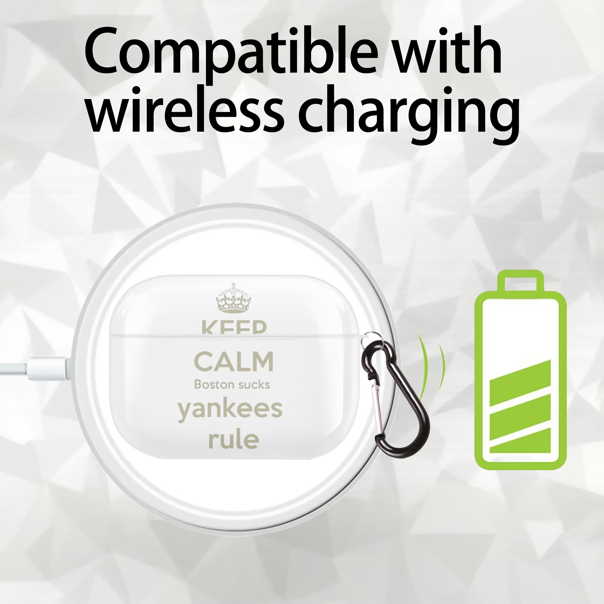 New York Yankees Keep Calm Yankees Rule Boston Sucks AirPods Pro Hard Case White With Keychain, Durable Flexible PC, Precise Cutouts, Anti-Fingerprint, Yellowing & Scratch Resistant, Full Protection, Washable