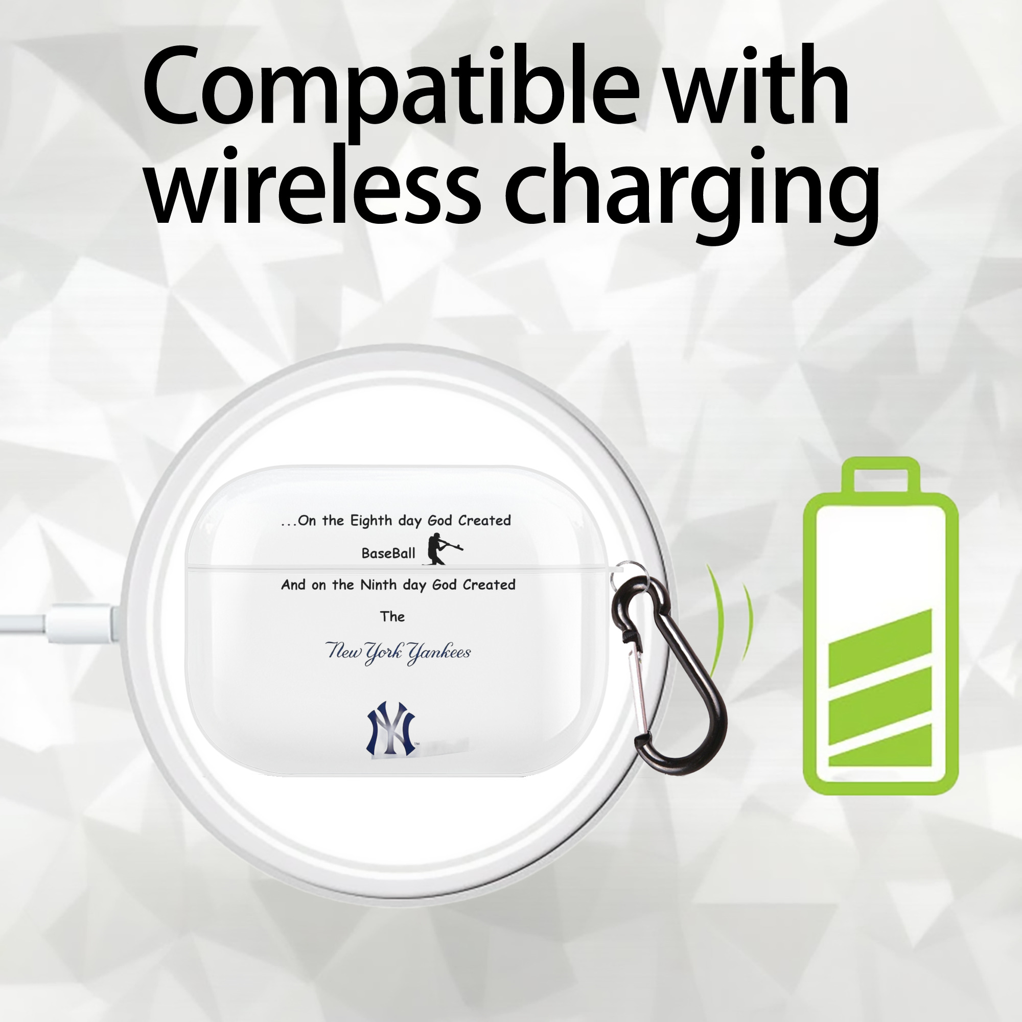 New York Yankees 281 AirPods Pro Hard Case White With Keychain, Durable Flexible PC, Precise Cutouts, Anti-Fingerprint, Yellowing & Scratch Resistant, Full Protection, Washable