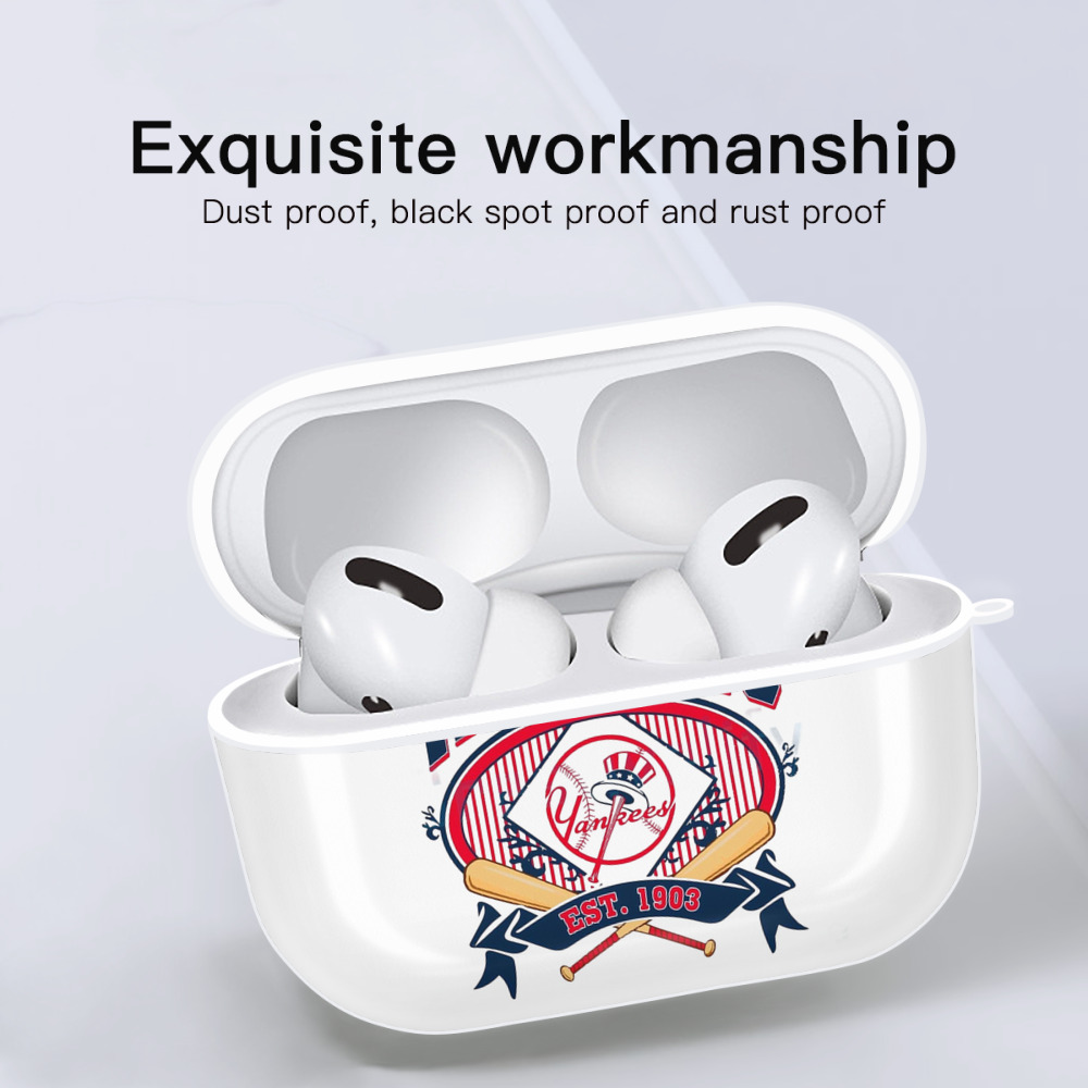 New York Yankees Vintage Est.1903 AirPods Pro Hard Case White With Keychain, Durable Flexible PC, Precise Cutouts, Anti-Fingerprint, Yellowing & Scratch Resistant, Full Protection, Washable