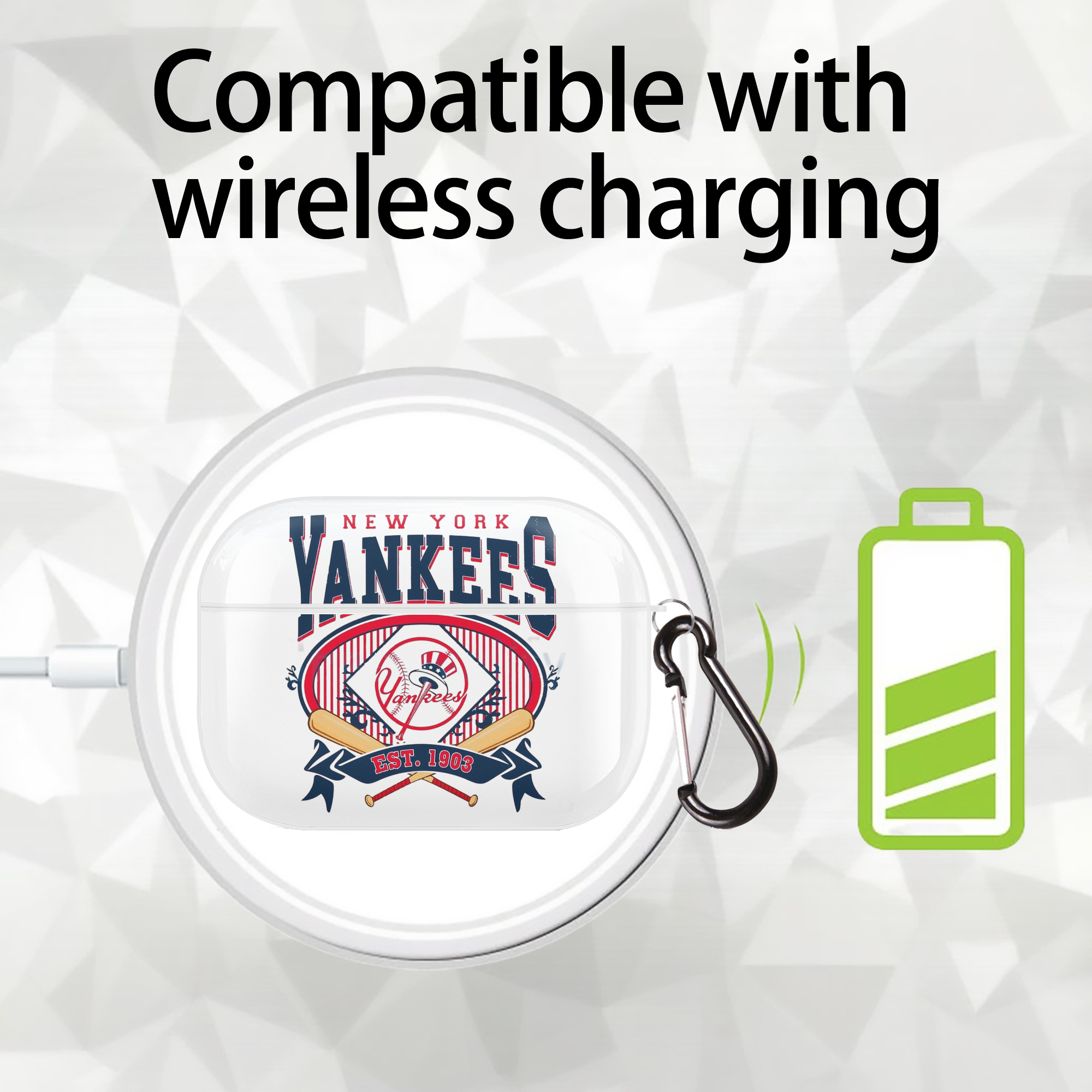 New York Yankees Vintage Est.1903 AirPods Pro Hard Case White With Keychain, Durable Flexible PC, Precise Cutouts, Anti-Fingerprint, Yellowing & Scratch Resistant, Full Protection, Washable