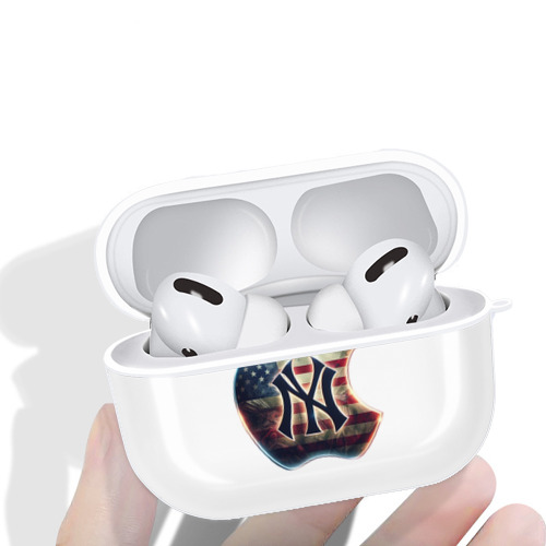 New York Yankees Apple US Flag AirPods Pro Hard Case White With Keychain, Durable Flexible PC, Precise Cutouts, Anti-Fingerprint, Yellowing & Scratch Resistant, Full Protection, Washable