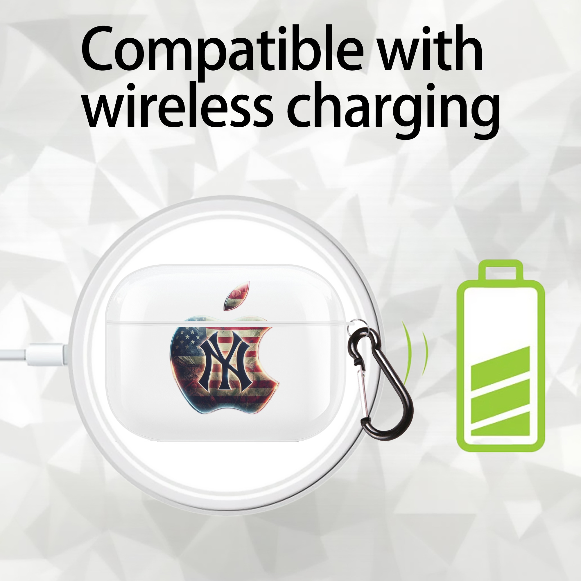 New York Yankees Apple US Flag AirPods Pro Hard Case White With Keychain, Durable Flexible PC, Precise Cutouts, Anti-Fingerprint, Yellowing & Scratch Resistant, Full Protection, Washable