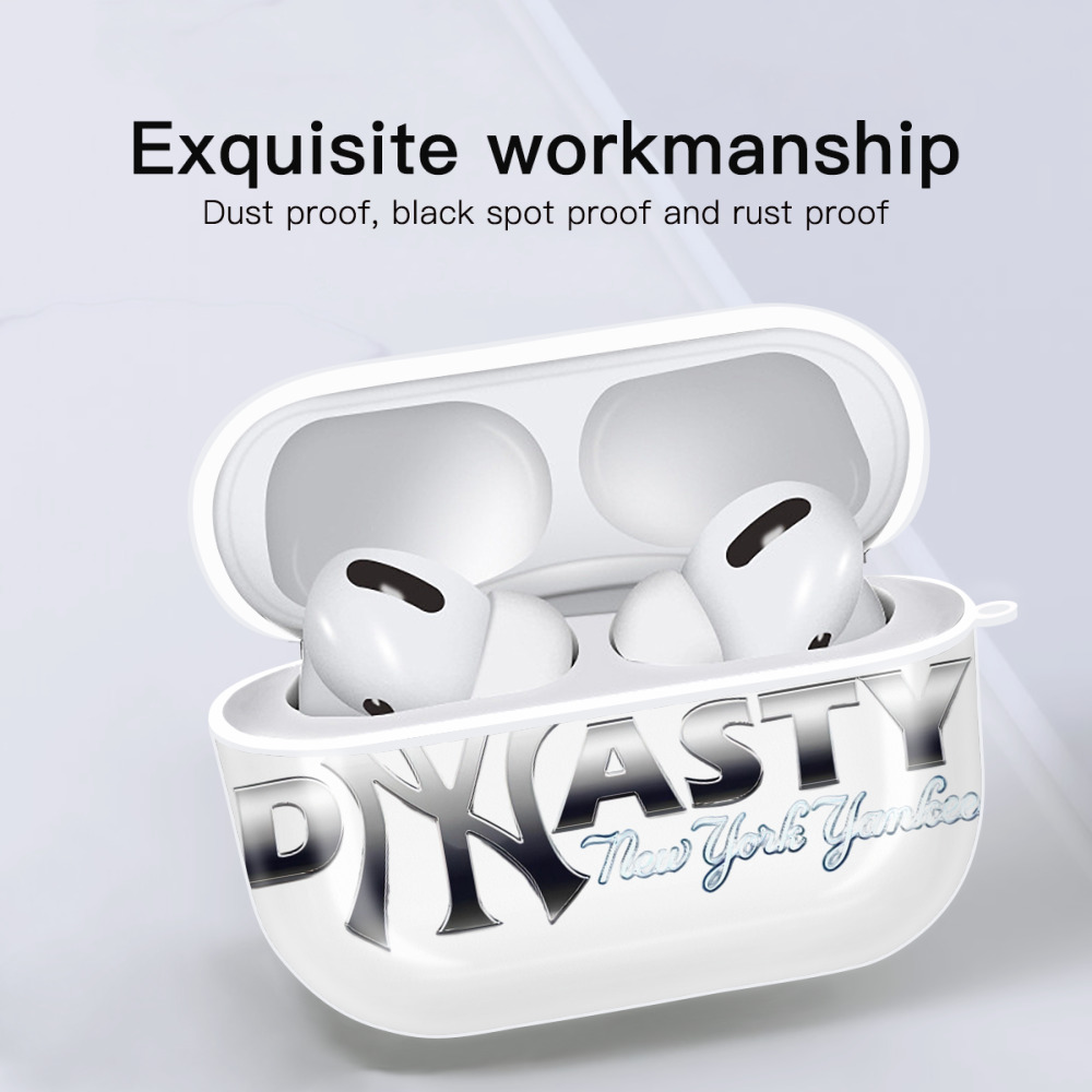 New York Yankees Dyasty AirPods Pro Hard Case White With Keychain, Durable Flexible PC, Precise Cutouts, Anti-Fingerprint, Yellowing & Scratch Resistant, Full Protection, Washable