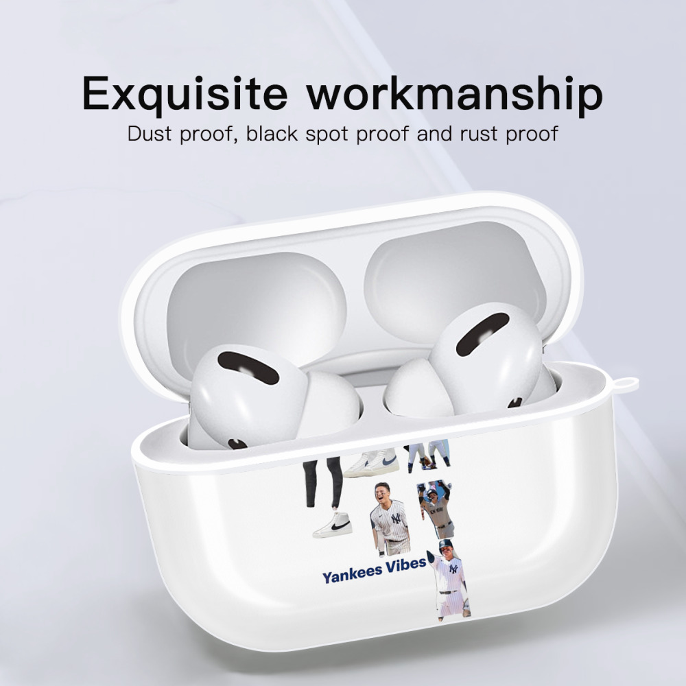 New York Yankees 282 AirPods Pro Hard Case White With Keychain, Durable Flexible PC, Precise Cutouts, Anti-Fingerprint, Yellowing & Scratch Resistant, Full Protection, Washable