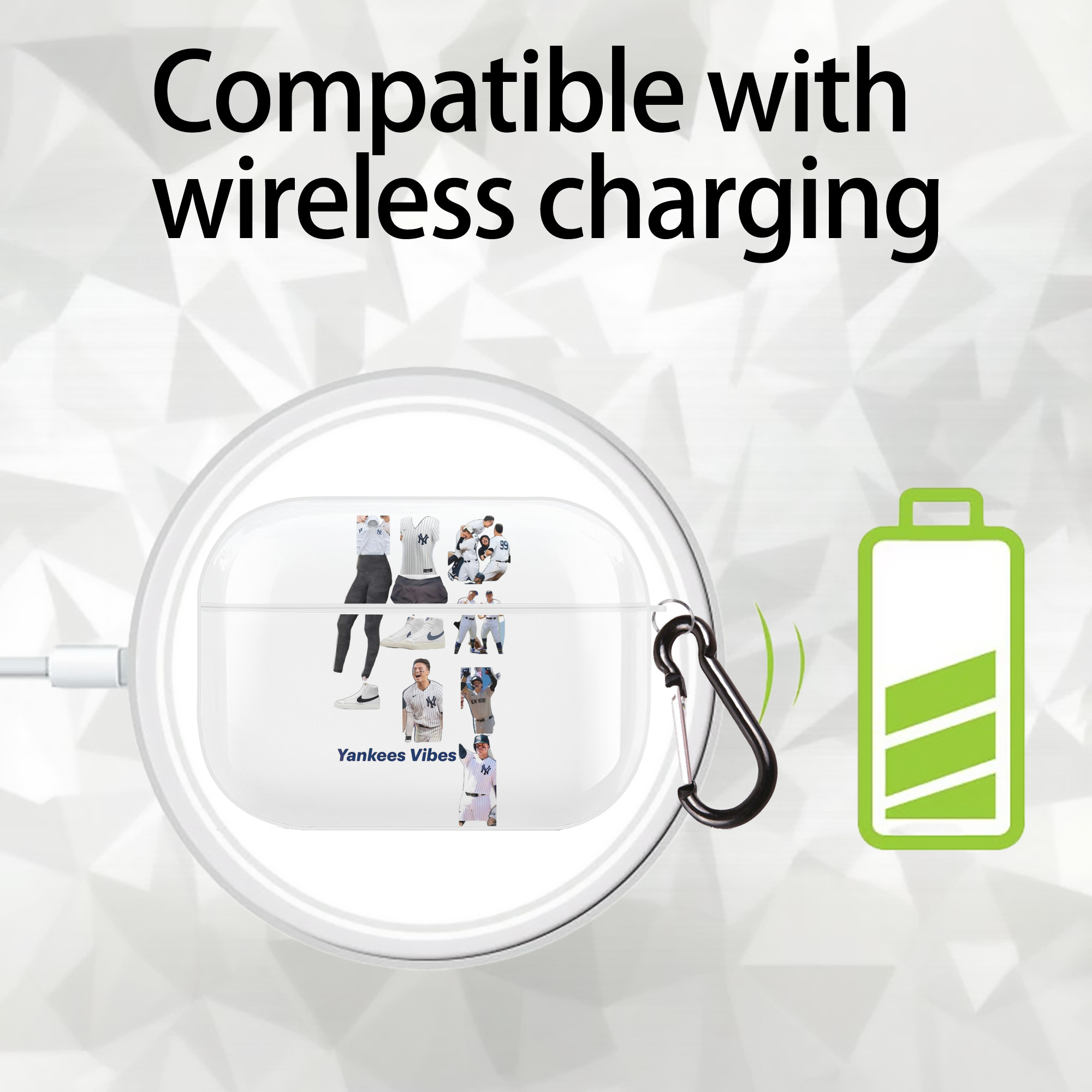 New York Yankees 282 AirPods Pro Hard Case White With Keychain, Durable Flexible PC, Precise Cutouts, Anti-Fingerprint, Yellowing & Scratch Resistant, Full Protection, Washable