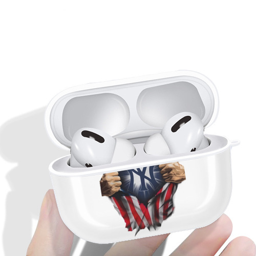 New York Yankees US Flag Yankees Inside Me AirPods Pro Hard Case White With Keychain, Durable Flexible PC, Precise Cutouts, Anti-Fingerprint, Yellowing & Scratch Resistant, Full Protection, Washable