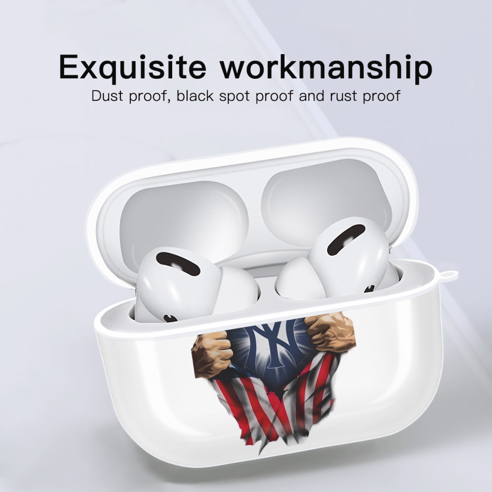New York Yankees US Flag Yankees Inside Me AirPods Pro Hard Case White With Keychain, Durable Flexible PC, Precise Cutouts, Anti-Fingerprint, Yellowing & Scratch Resistant, Full Protection, Washable