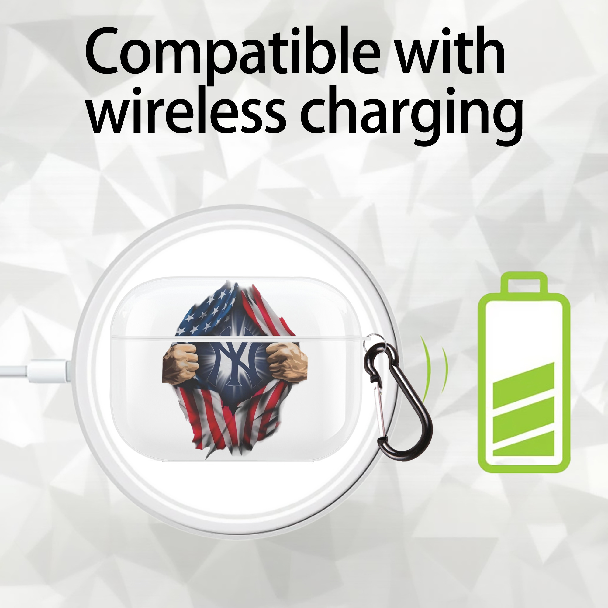 New York Yankees US Flag Yankees Inside Me AirPods Pro Hard Case White With Keychain, Durable Flexible PC, Precise Cutouts, Anti-Fingerprint, Yellowing & Scratch Resistant, Full Protection, Washable