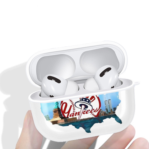 New York Yankees Whole USA AirPods Pro Hard Case White With Keychain, Durable Flexible PC, Precise Cutouts, Anti-Fingerprint, Yellowing & Scratch Resistant, Full Protection, Washable