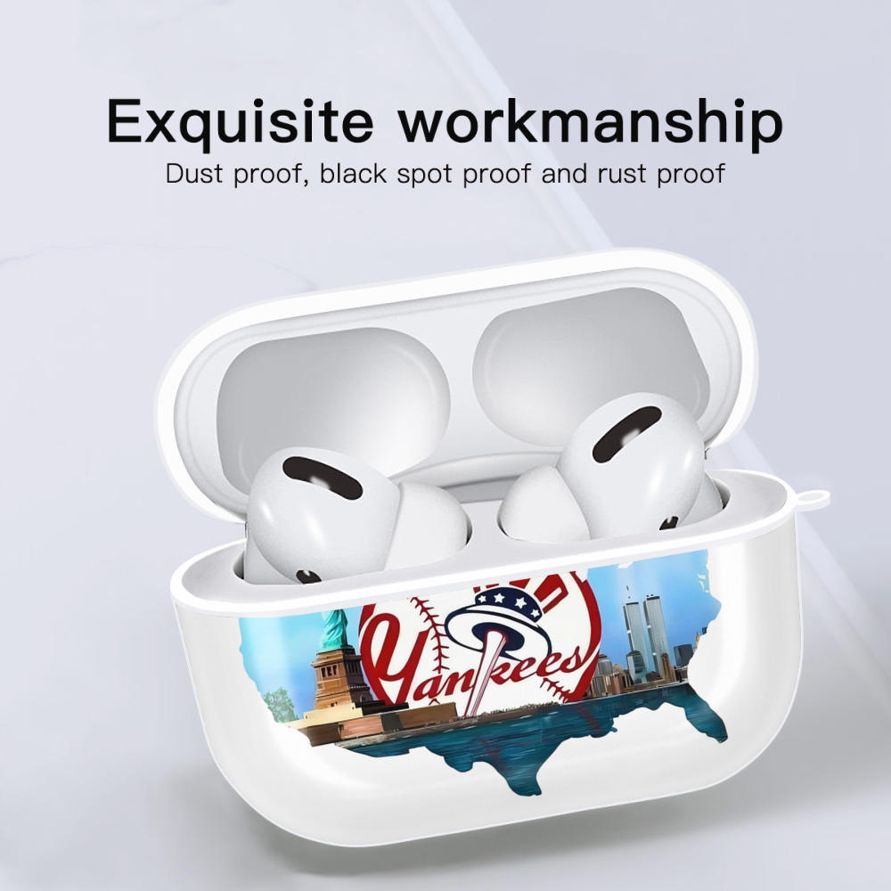 New York Yankees Whole USA AirPods Pro Hard Case White With Keychain, Durable Flexible PC, Precise Cutouts, Anti-Fingerprint, Yellowing & Scratch Resistant, Full Protection, Washable