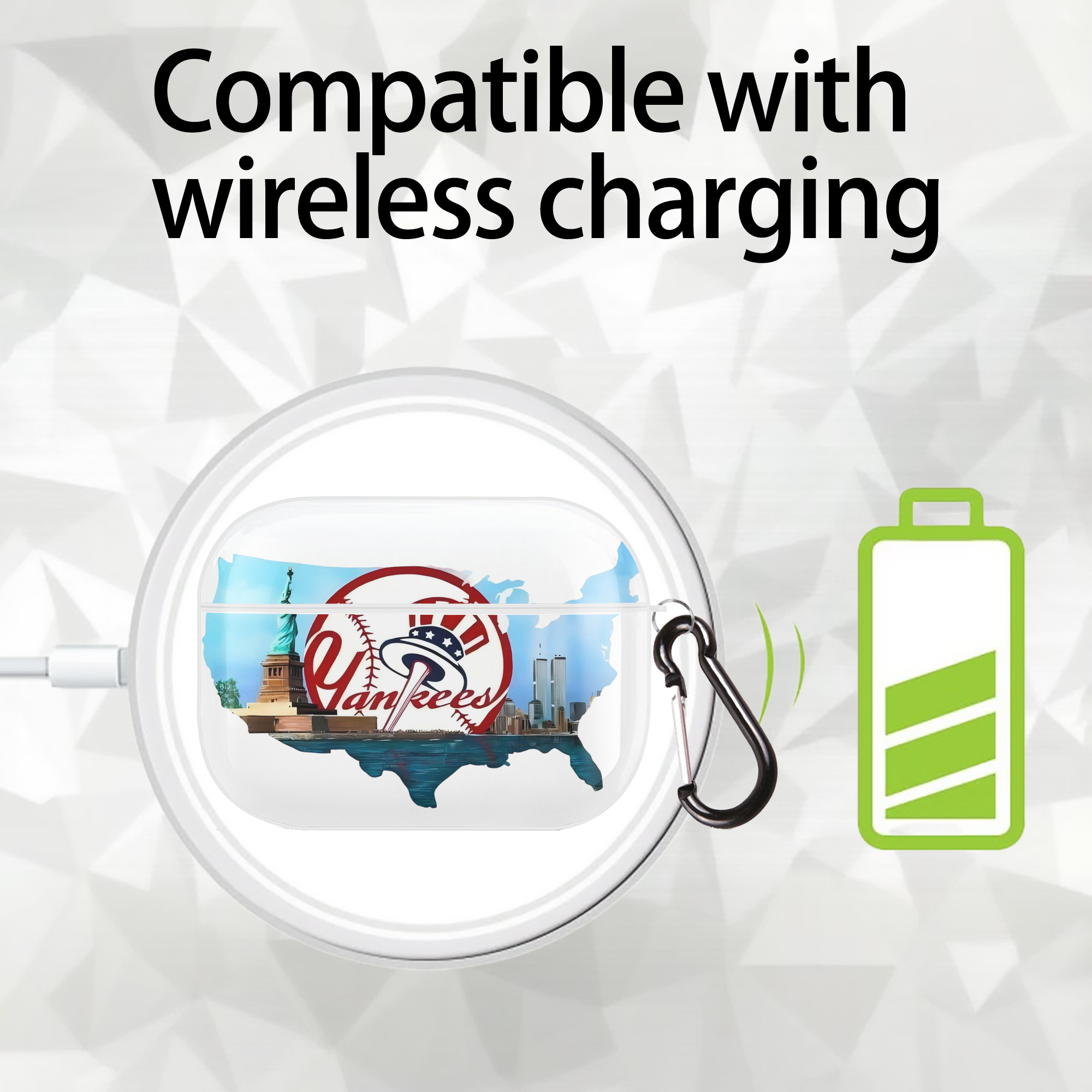 New York Yankees Whole USA AirPods Pro Hard Case White With Keychain, Durable Flexible PC, Precise Cutouts, Anti-Fingerprint, Yellowing & Scratch Resistant, Full Protection, Washable