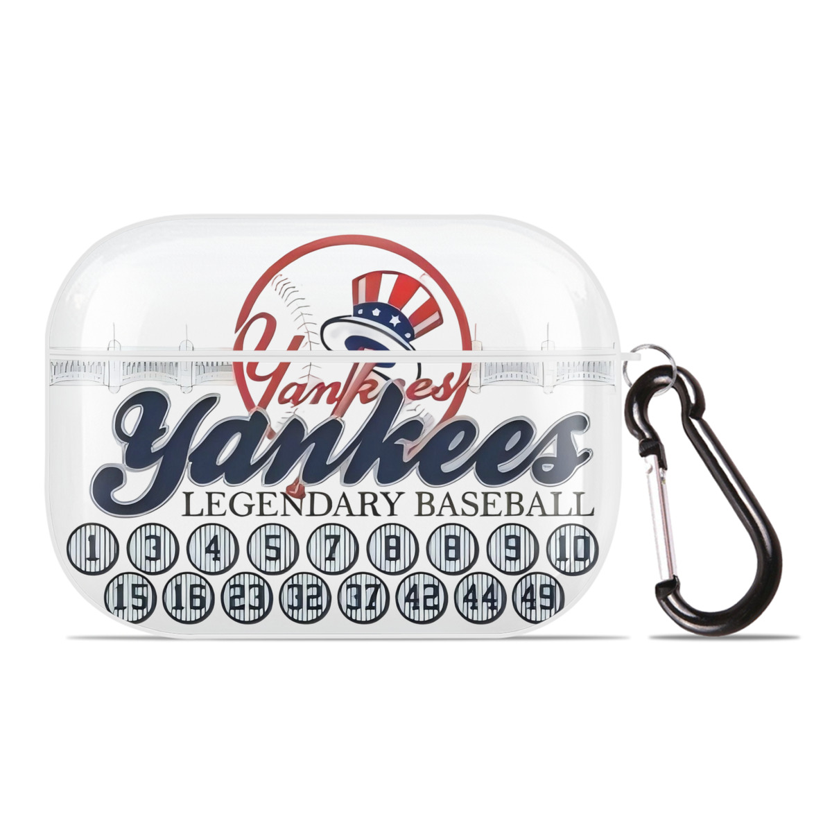 New York Yankees Legendary Baseball AirPods Pro Hard Case White With Keychain, Durable Flexible PC, Precise Cutouts, Anti-Fingerprint, Yellowing & Scratch Resistant, Full Protection, Washable