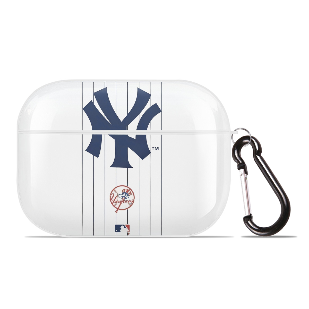 New York Yankees Pinstripe Logo AirPods Pro Hard Case White With Keychain, Durable Flexible PC, Precise Cutouts, Anti-Fingerprint, Yellowing & Scratch Resistant, Full Protection, Washable