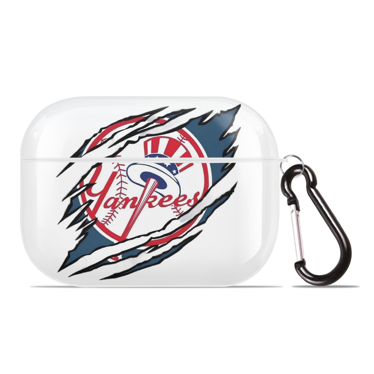 New York Yankees Claw Logo AirPods Pro Hard Case White With Keychain, Durable Flexible PC, Precise Cutouts, Anti-Fingerprint, Yellowing & Scratch Resistant, Full Protection, Washable