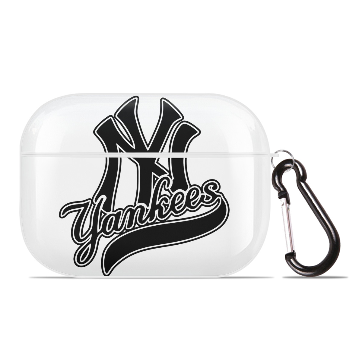 New York Yankees Black Logo AirPods Pro Hard Case White With Keychain, Durable Flexible PC, Precise Cutouts, Anti-Fingerprint, Yellowing & Scratch Resistant, Full Protection, Washable