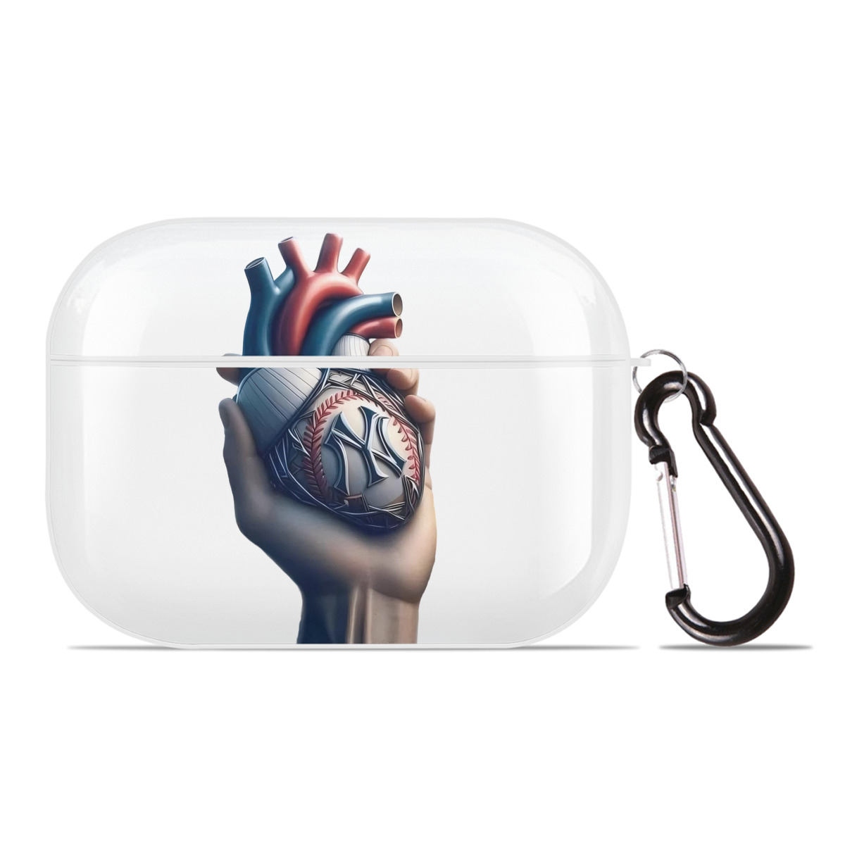 New York Yankees Heart AirPods Pro Hard Case White With Keychain, Durable Flexible PC, Precise Cutouts, Anti-Fingerprint, Yellowing & Scratch Resistant, Full Protection, Washable