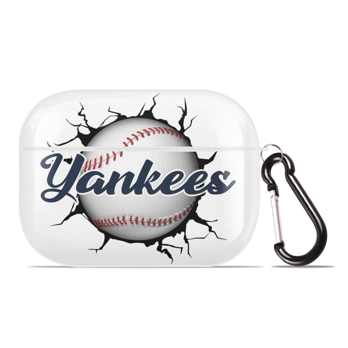 Yankees Baseball Wall And Art AirPods Pro Hard Case White With Keychain, Durable Flexible PC, Precise Cutouts, Anti-Fingerprint, Yellowing & Scratch Resistant, Full Protection, Washable