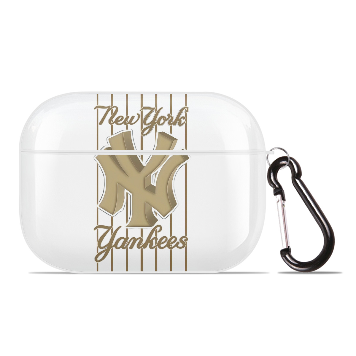 New York Yankees Pinstripe Golden Logo AirPods Pro Hard Case White With Keychain, Durable Flexible PC, Precise Cutouts, Anti-Fingerprint, Yellowing & Scratch Resistant, Full Protection, Washable