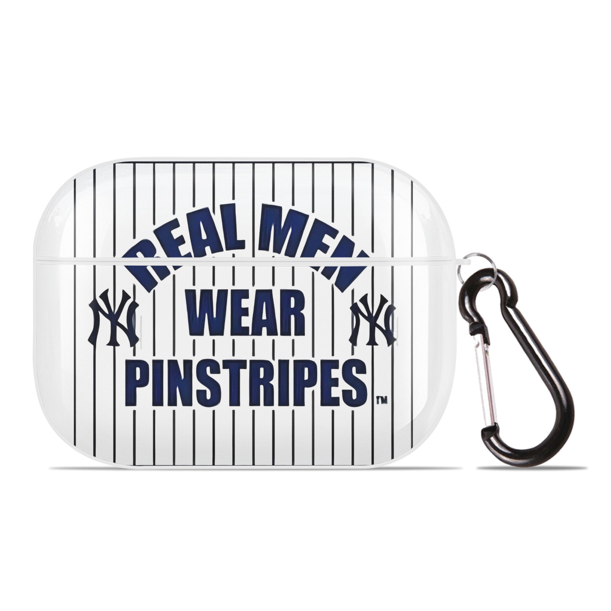 New York Yankees Real Men Wear Pinstripes AirPods Pro Hard Case White With Keychain, Durable Flexible PC, Precise Cutouts, Anti-Fingerprint, Yellowing & Scratch Resistant, Full Protection, Washable