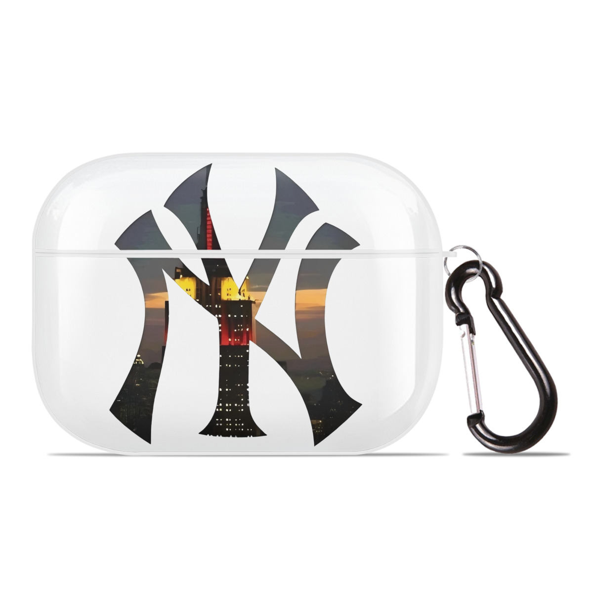 New York Yankees Logo New York Background AirPods Pro Hard Case White With Keychain, Durable Flexible PC, Precise Cutouts, Anti-Fingerprint, Yellowing & Scratch Resistant, Full Protection, Washable