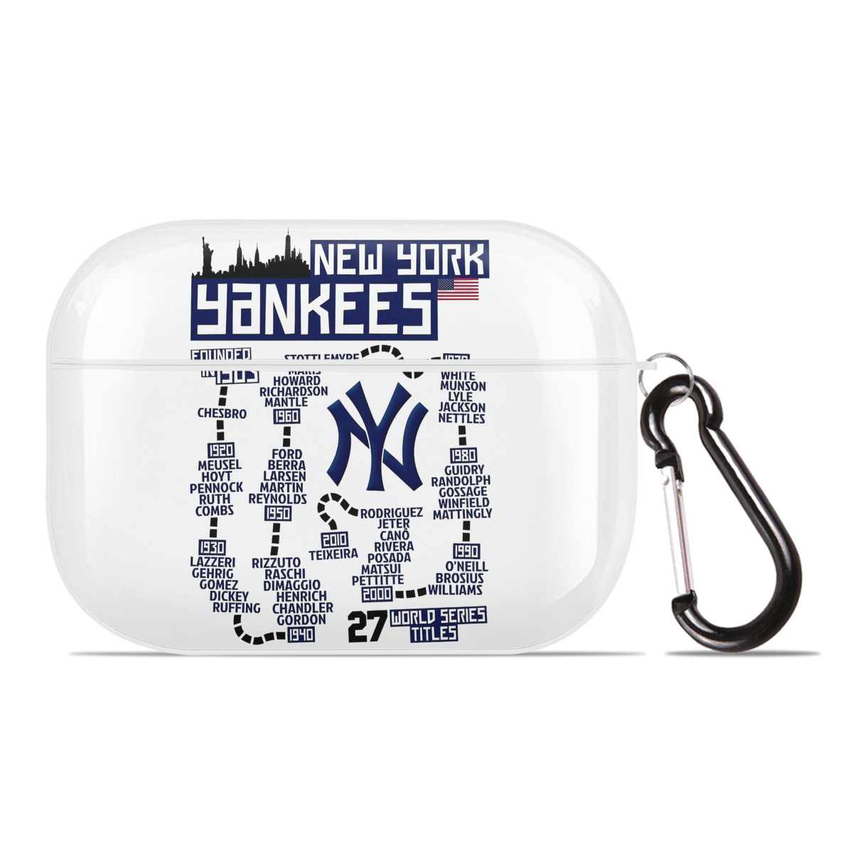 New York Yankees 27 World Series Titles AirPods Pro Hard Case White With Keychain, Durable Flexible PC, Precise Cutouts, Anti-Fingerprint, Yellowing & Scratch Resistant, Full Protection, Washable