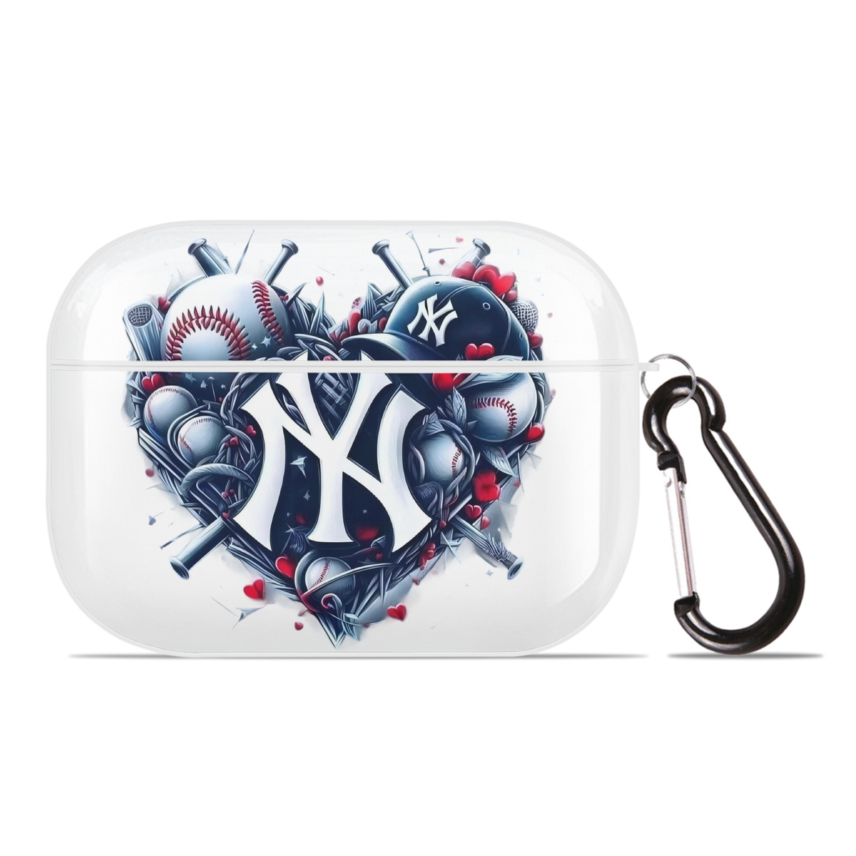 New York Yankees Heart AirPods Pro Hard Case White With Keychain, Durable Flexible PC, Precise Cutouts, Anti-Fingerprint, Yellowing & Scratch Resistant, Full Protection, Washable